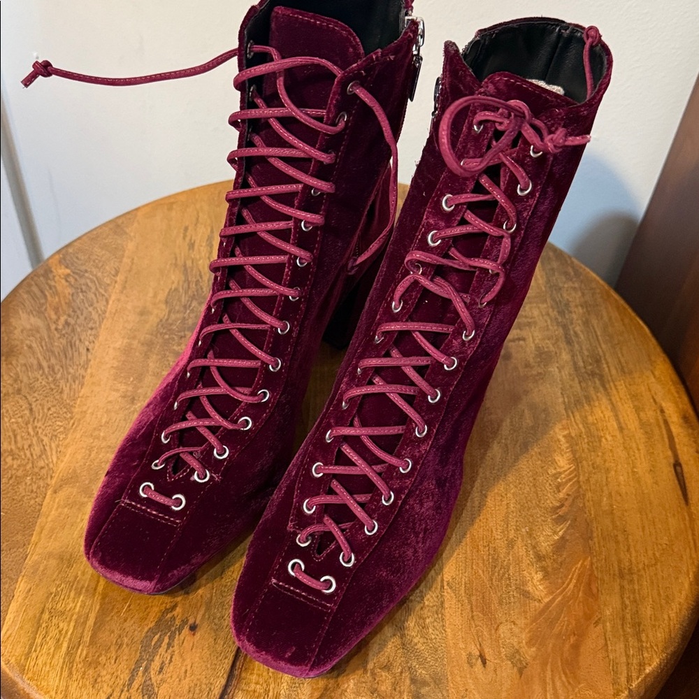 Schutz Velvet Kika Lace Up Boots